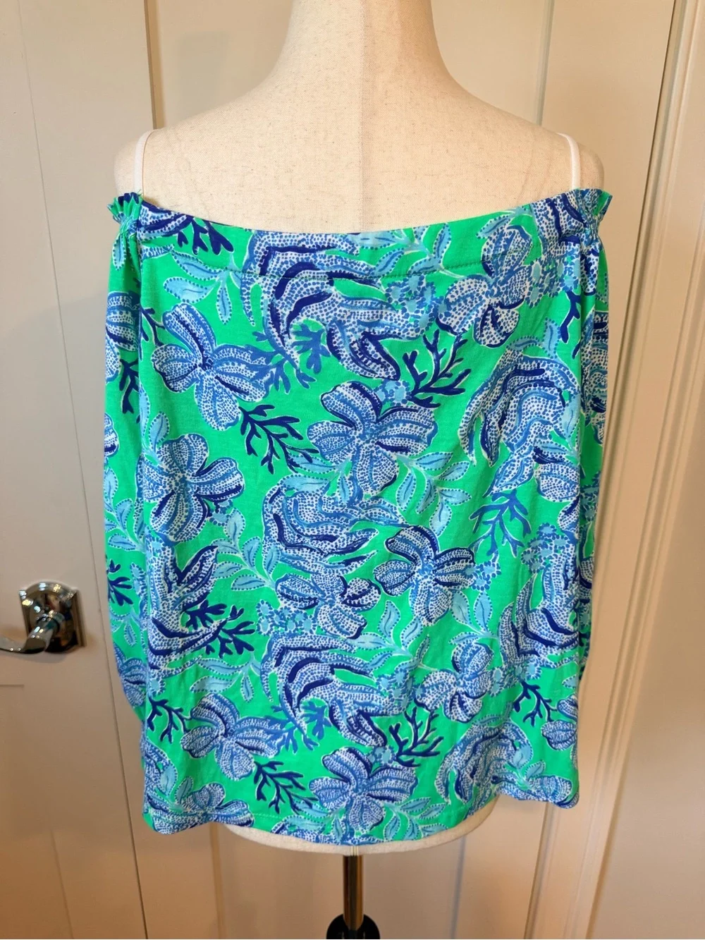 Lilly Pulitzer Aqua and Blue Off-Shoulder Floral Blouse